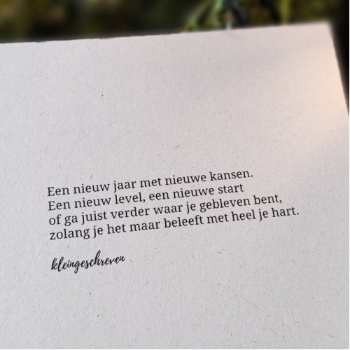 Wenskaartje nieuwjaar: 'Beleef het met heel je hart'