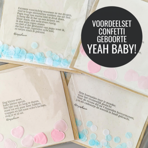 Set van 4 confettikaartjes Geboorte - Yeah baby!